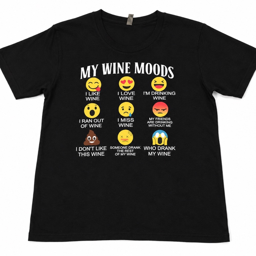 My Wine Moods Funny Graphic T Shirt Wine Lover Emoji Tee Medium - Picture 1 of 7
